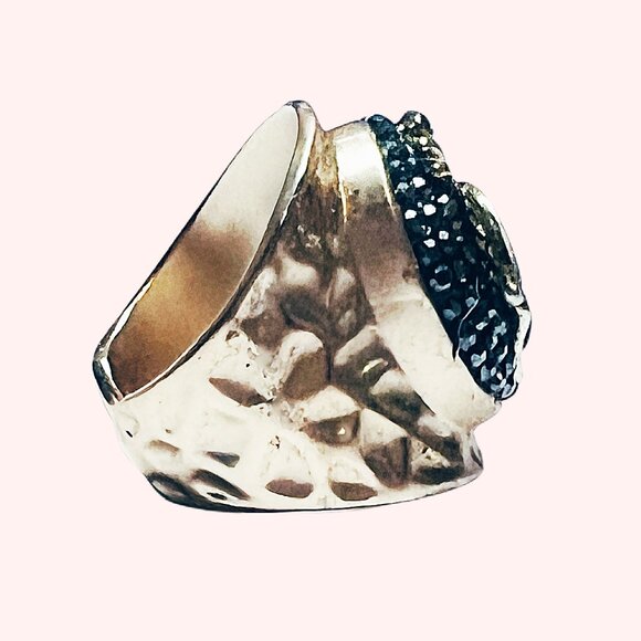 Bumblebee Bee Nature Theme Gold Plated Sterling Crystal Accent Cuff Ring Sz 7 - Picture 4 of 5